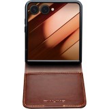 Fourre Samsung Galaxy Z Flip7 - Flip Qialino cuir véritable avec fermeture magnétique - Brun foncé