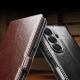 Fourre Samsung Galaxy Z Fold7 - Flip Qialino cuir véritable avec fermeture magnétique - Brun foncé