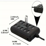 USB Hub 10 Ports mit Doppel-Schalter Kunststoff ABS für Home Office und Gaming - Schwarz