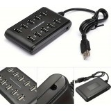 USB Hub 10 Ports mit Doppel-Schalter Kunststoff ABS für Home Office und Gaming - Schwarz