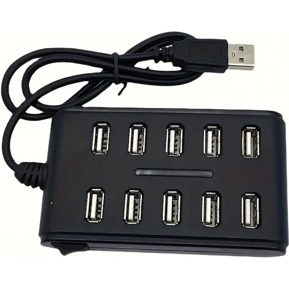 USB Hub 10 Ports mit Doppel-Schalter Kunststoff ABS für Home Office und Gaming - Schwarz