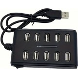 USB Hub 10 Ports mit Doppel-Schalter Kunststoff ABS für Home Office und Gaming - Schwarz