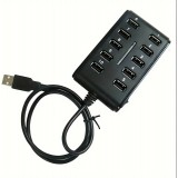 USB Hub 10 Ports mit Doppel-Schalter Kunststoff ABS für Home Office und Gaming - Schwarz