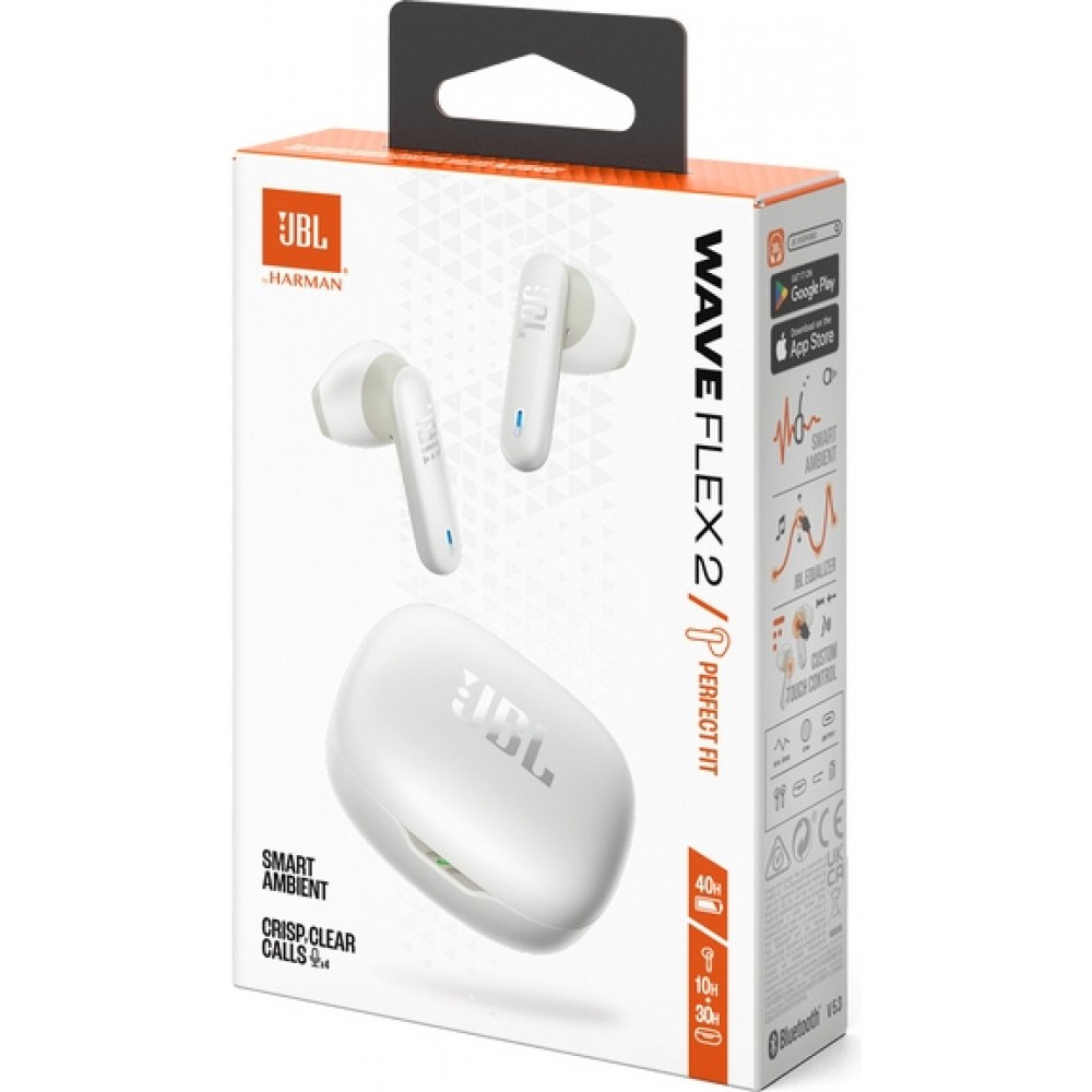 JBL Wave Flex 2 Bluetooth - 40h Pure Bass Sound, Smart Ambient Technologie & Touch Control - Weiss