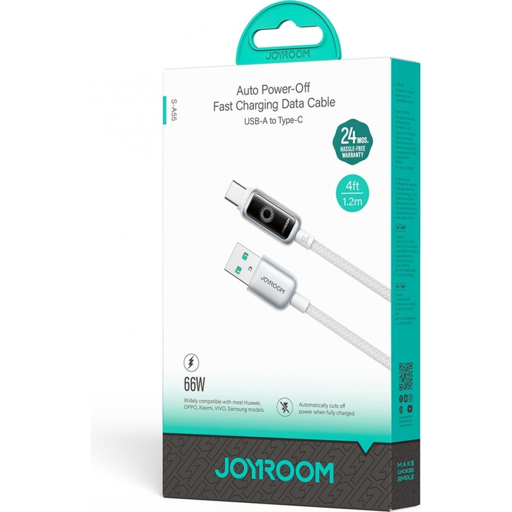 Joyroom S-A55 StarFlight câble charge rapide USB-A vers USB-C 66W (1.2m) - Blanc