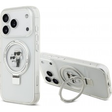 Coque iPhone 17 Pro - Karl Lagerfeld et Choupette Ringstand MagSafe avec anneau support - Blanc