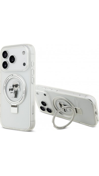 Coque iPhone 17 Pro - Karl Lagerfeld et Choupette Ringstand MagSafe avec anneau support - Blanc