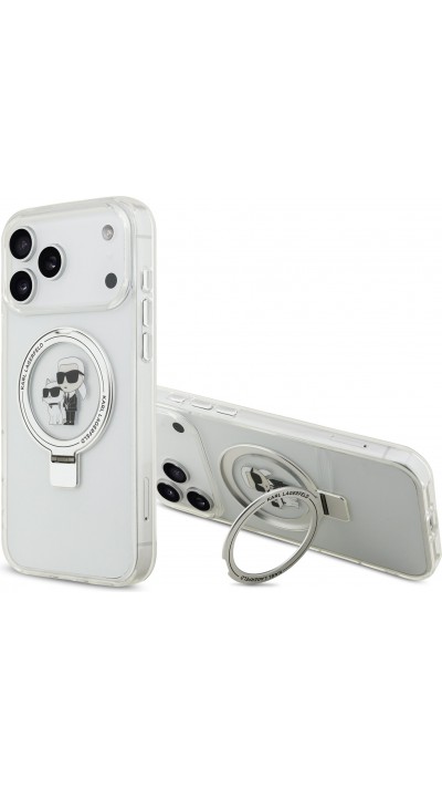 Coque iPhone 17 Pro Max - Karl Lagerfeld et Choupette Ringstand MagSafe avec anneau support - Blanc
