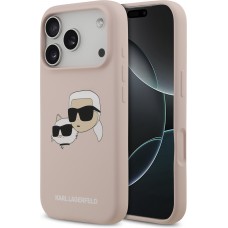 Coque iPhone 17 Pro - Karl Lagerfeld Liquid en silicone avec design tête Karl et Choupette compatible MagSafe - Rose