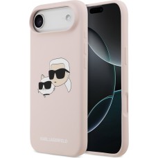 Coque iPhone 17 Air - Karl Lagerfeld Liquid en silicone avec design tête Karl et Choupette compatible MagSafe - Rose