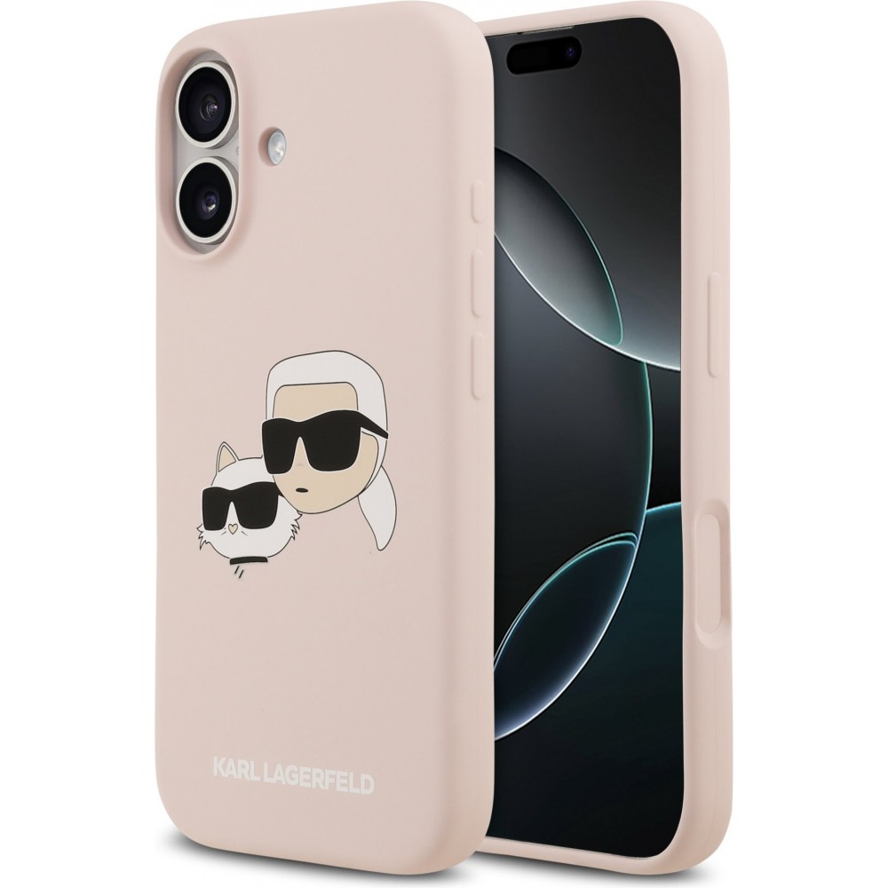 Coque iPhone 17 - Karl Lagerfeld Liquid en silicone avec design tête Karl et Choupette compatible MagSafe - Rose