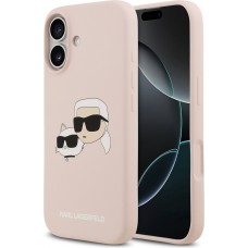 Coque iPhone 17 - Karl Lagerfeld Liquid en silicone avec design tête Karl et Choupette compatible MagSafe - Rose