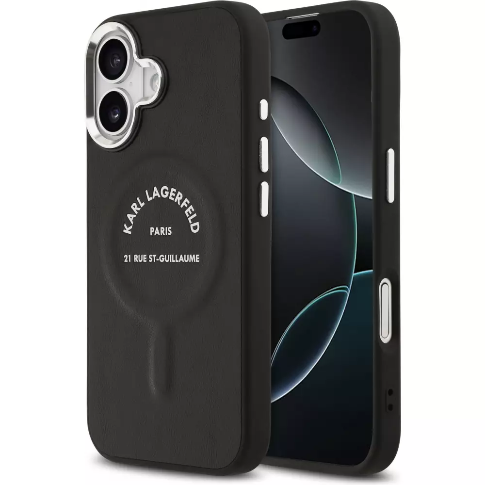 Coque iPhone 17 - Karl Lagerfeld PU RSG Logo MagSafe élégante et protectrice - Noir