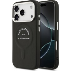 Coque iPhone 17 Pro Max - Karl Lagerfeld PU RSG Logo MagSafe &eacute;l&eacute;gante et protectrice - Noir