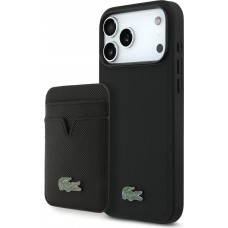 iPhone 17 Pro Max Case H&uuml;lle - Lacoste Iconic Petit Pique MagSafe mit Magnetportemonnaie - Schwarz