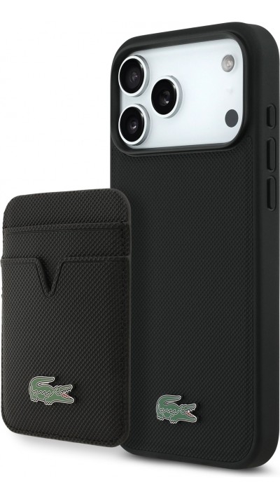 Coque iPhone 17 Pro Max - Lacoste Iconic Petit Pique MagSafe avec portefeuille magnétique - Noir