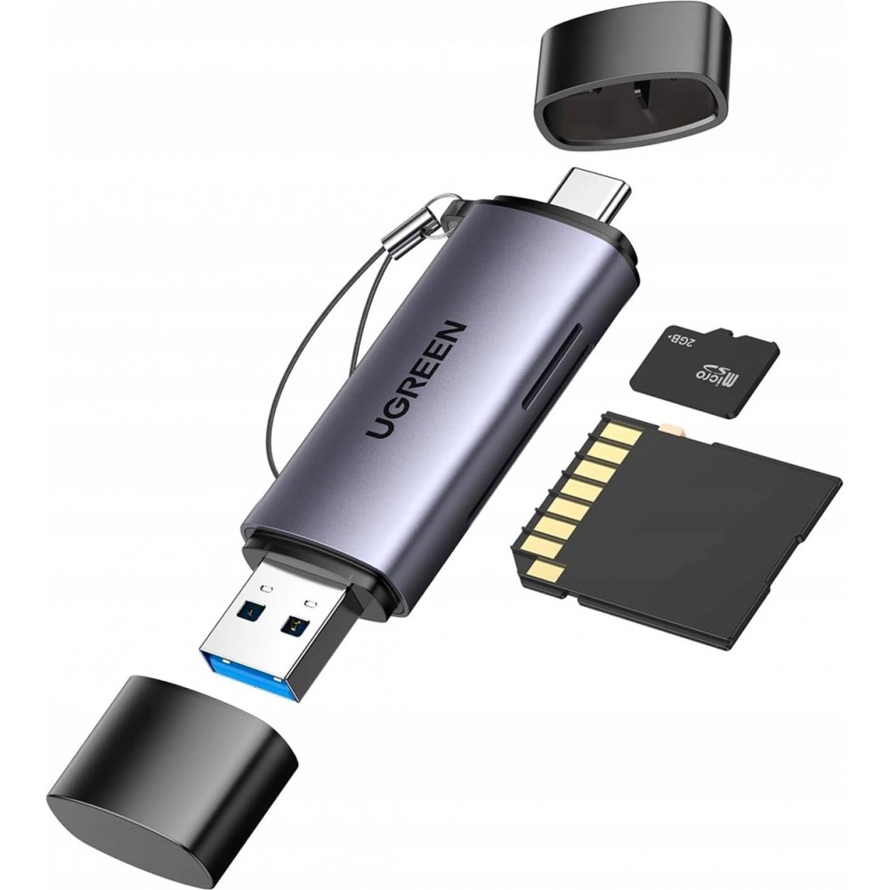 Lecteur de cartes Ugreen 2 en 1 avec USB-C / USB-A 3.0 / SD Card / TF Card design ultra-compact - Gris