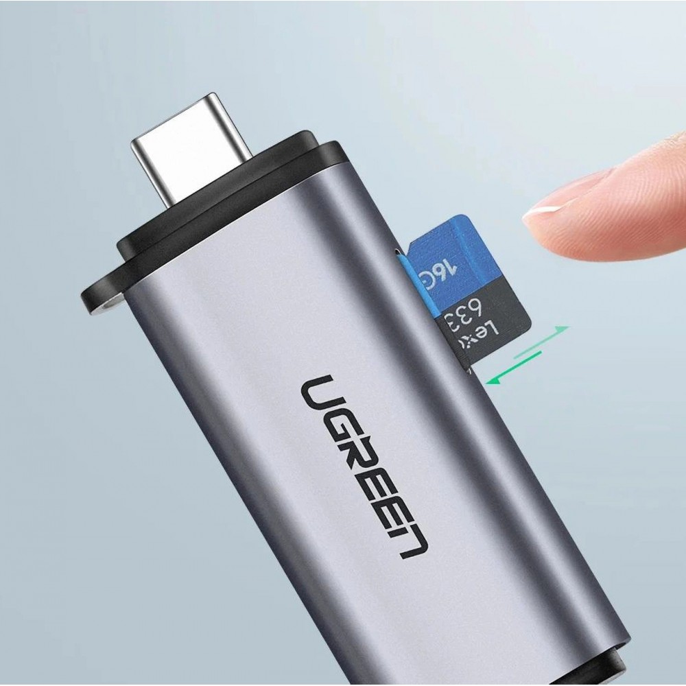 Lecteur de cartes Ugreen 2 en 1 avec USB-C / USB-A 3.0 / SD Card / TF Card design ultra-compact - Gris