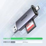 Lecteur de cartes Ugreen 2 en 1 avec USB-C / USB-A 3.0 / SD Card / TF Card design ultra-compact - Gris