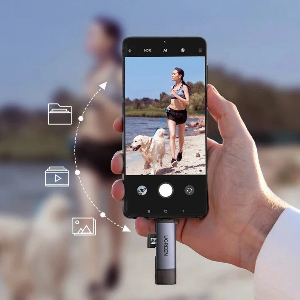 Lecteur de cartes Ugreen 2 en 1 avec USB-C / USB-A 3.0 / SD Card / TF Card design ultra-compact - Gris