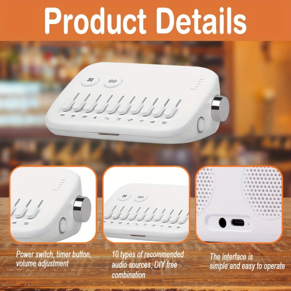 Machine &agrave; bruit blanc moderne premium avec 10 sons naturels apaisants &agrave; mixer ensemble et minuteur (USB-C) - Blanc