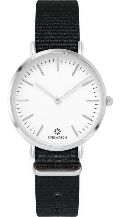 Montre Edelwatch 32 mm (Ladies) cadran argenté fond blanc (pile non incluse) - Bracelet noir