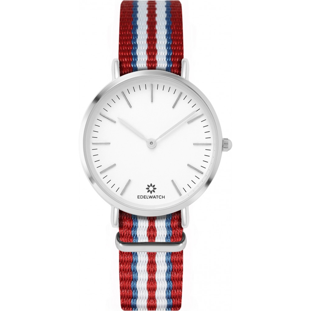 Edelwatch Uhr 32 mm (Ladies) Silver Zifferblatt Weiss (Batterie nicht enthalten) - Rot / Blau / Weiss