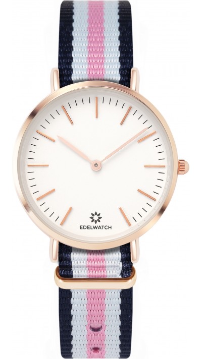 Montre Edelwatch 32 mm (Ladies) cadran doré fond blanc (pile non incluse) - Bracelet bleu / blanc / rose
