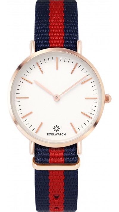 Montre Edelwatch 32 mm (Ladies) cadran doré fond blanc (pile non incluse) - Bracelet bleu / rouge