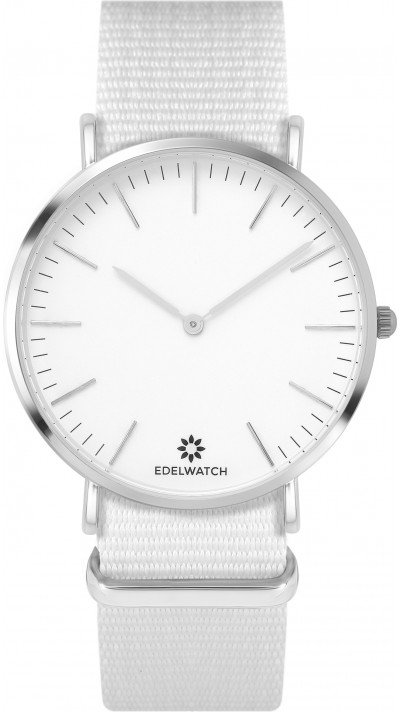Montre Edelwatch 41 mm (Men) cadran argenté fond blanc (pile non incluse) - Bracelet blanc