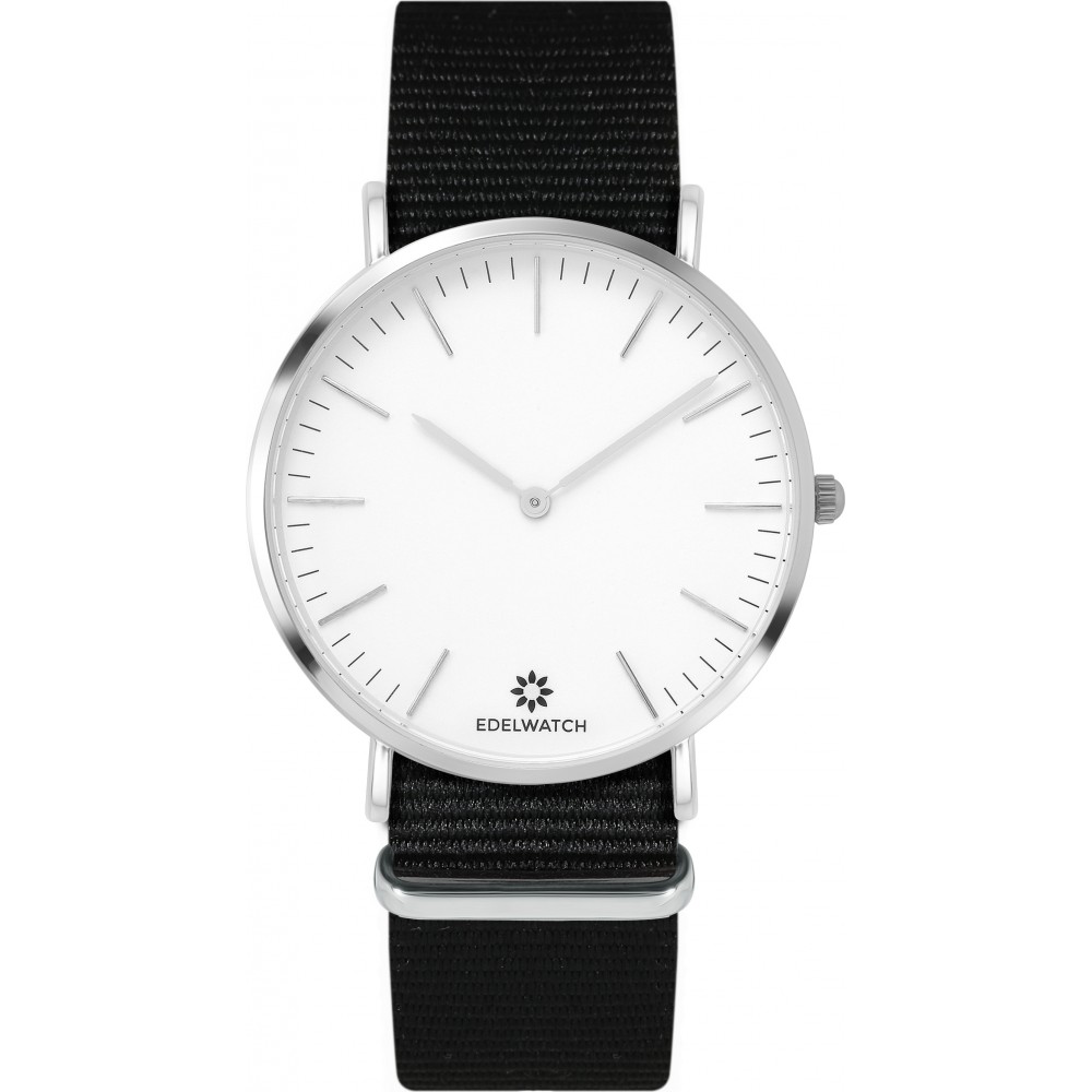 Edelwatch Uhr 41 mm (Men) Silver Zifferblatt Weiss (Batterie nicht enthalten) - Schwarzes Armband