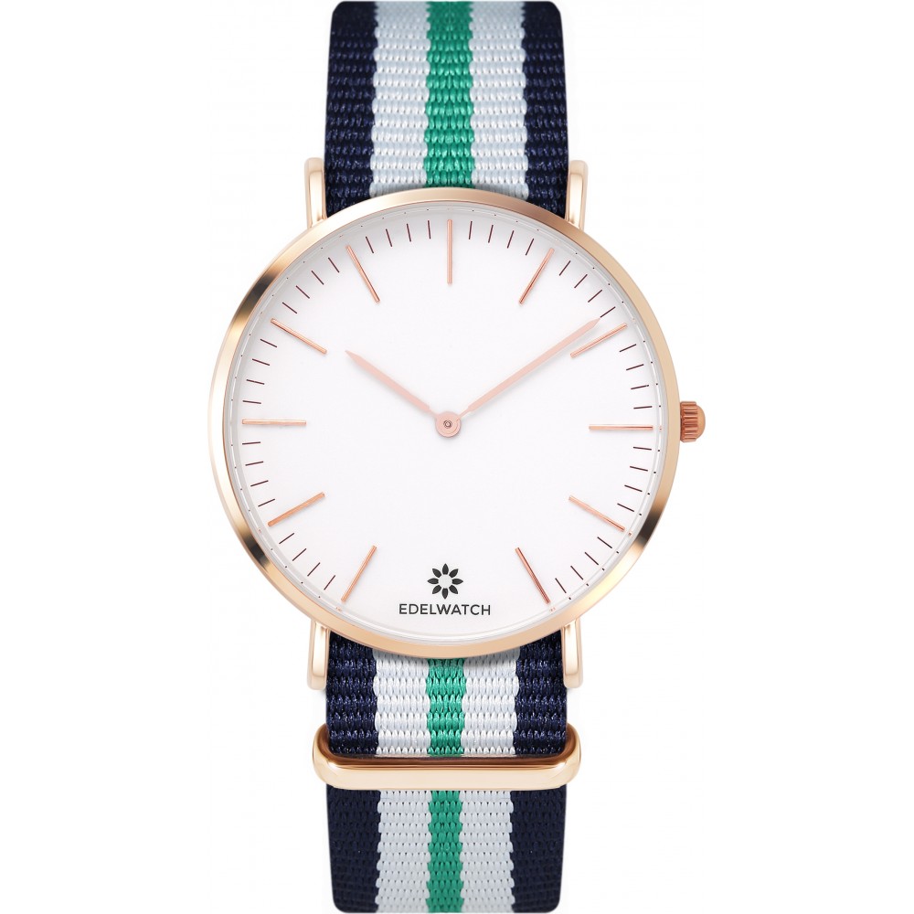 Montre Edelwatch 41 mm (Men) cadran doré fond blanc (pile non incluse) - Bracelet bleu / blanc / vert