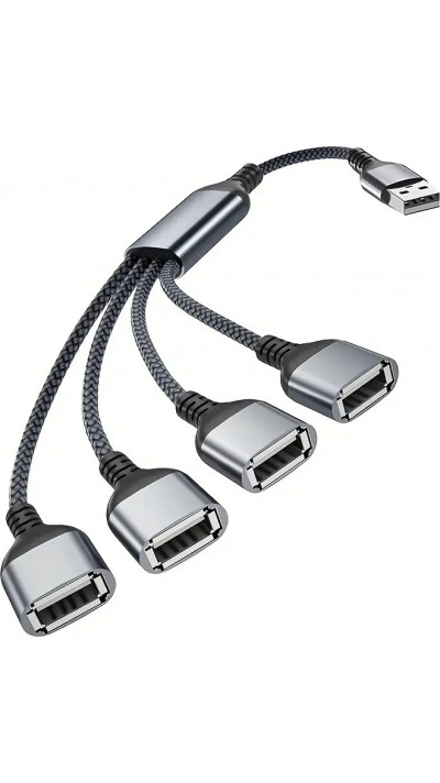 Multiprise USB-A vers 4x USB-A ports avec câble 30 cm hub charge multiple - Gris