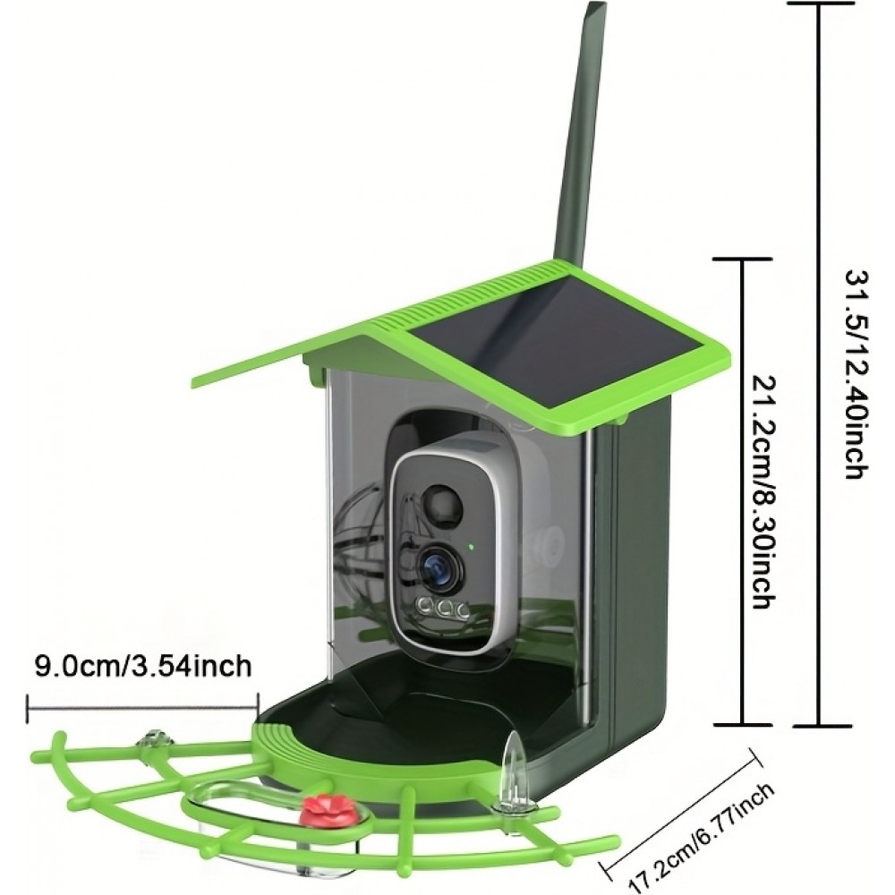Intelligenter Vogelhaus 1296p WiFi mit Solar-Kamera, Bewegungsmelder und App-Steuerung - Grün