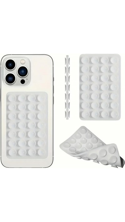 Patch en silicone support universel double côté à ventouse pour téléphone forte adhérence - Blanc