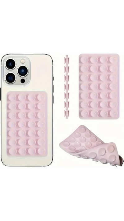 Patch en silicone support universel double côté à ventouse pour téléphone forte adhérence - Rose