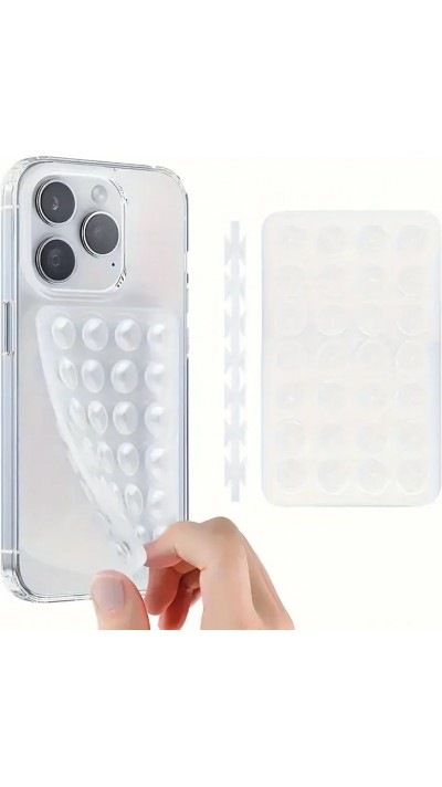 Patch en silicone support universel double côté à ventouse pour téléphone forte adhérence - Transparent