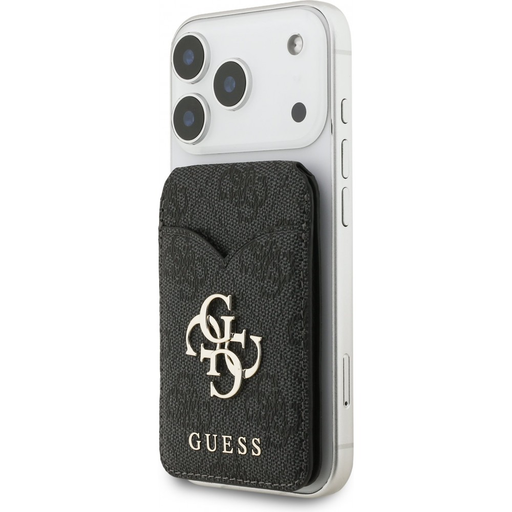 Guess 4G Metall Kartenetui MagSafe St&auml;nderfunktion mit Spiegel - Schwarz