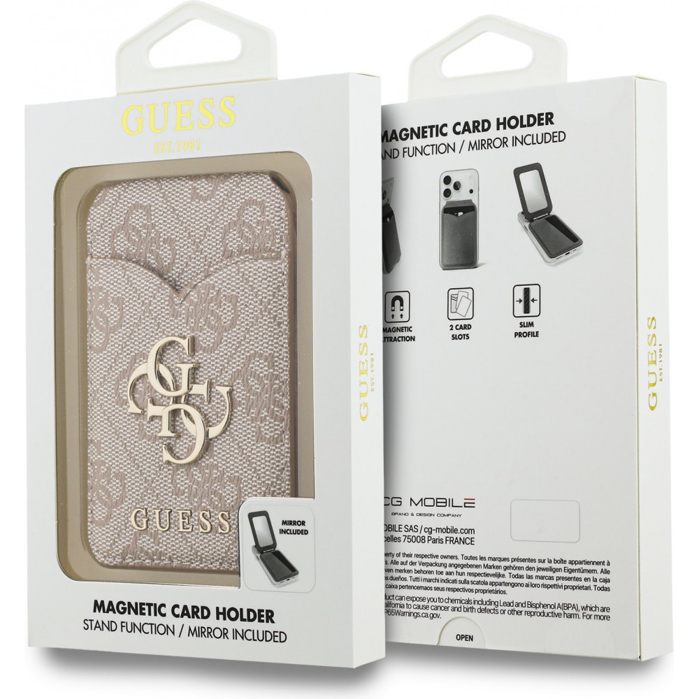 Guess 4G Metall Kartenetui MagSafe St&auml;nderfunktion mit Spiegel - Rosa