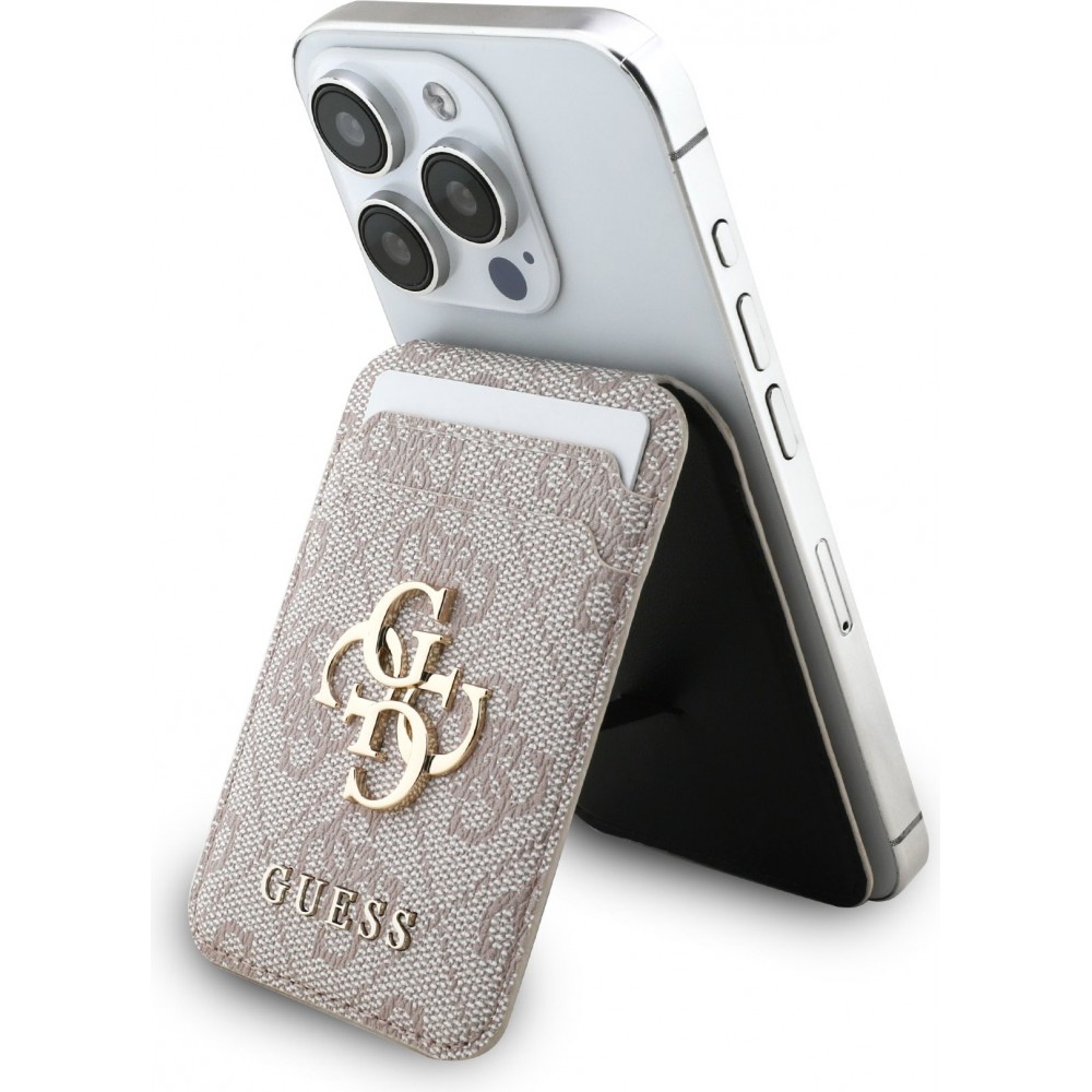 Porte-cartes magn&eacute;tique compatible MagSafe avec support int&eacute;gr&eacute; logo Guess en m&eacute;tal - Rose