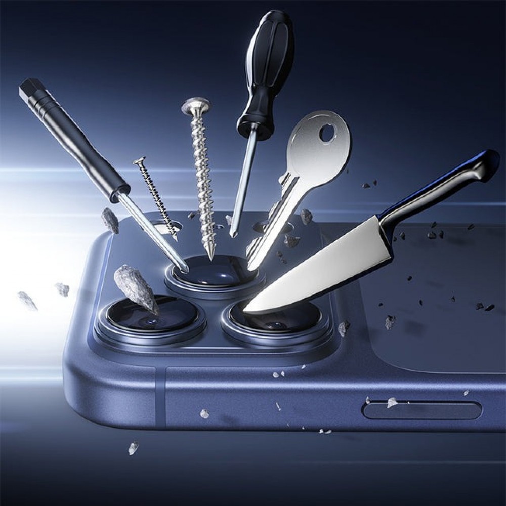 Protection caméra antichoc en verre trempé couverture intégrale ultra résistante - Bleu - iPhone 17 Pro Max