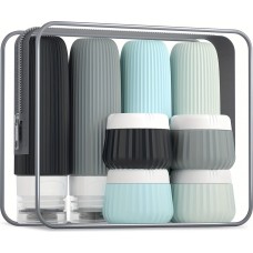 Reiseset Silikonflaschen (8 Teile) wasserdicht f&uuml;r Kosmetik und Hygiene mit transparentem Rei&szlig;verschlussbeutel (90 ml Tuben)