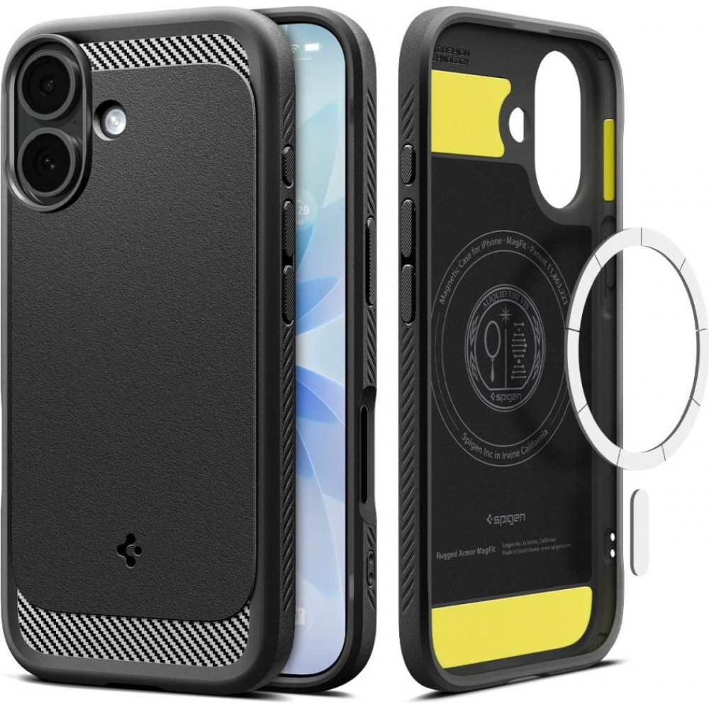 Coque iPhone 17 - Spigen Rugged Armor MagFit compatible MagSafe r&eacute;sistante et durable - Noir