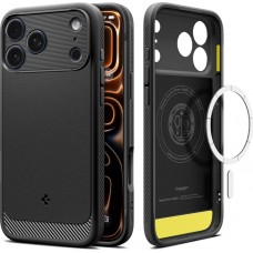 iPhone 17 Pro Max Case Hülle - Spigen Rugged Armor MagFit MagSafe kompatibel robust und langlebig - Schwarz