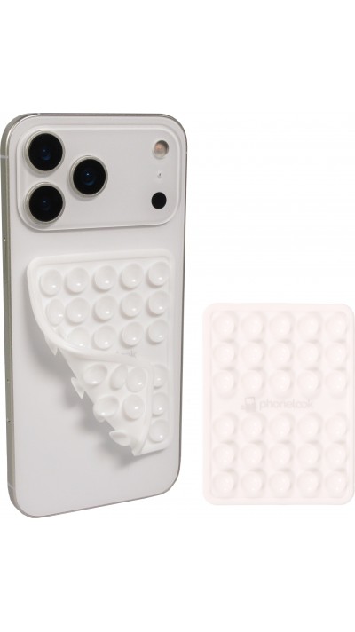 Support téléphone universel ventouse PhoneLook avec fixation autocollante en silicone - Blanc