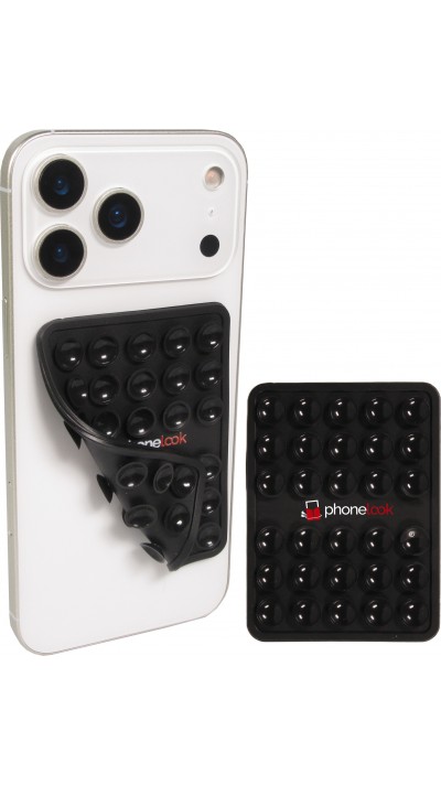 Support téléphone universel ventouse PhoneLook avec fixation autocollante en silicone - Noir