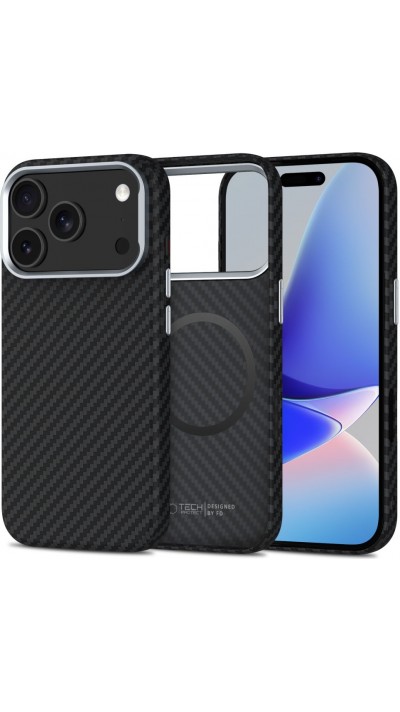 Coque iPhone 17 Pro - Tech-Protect Ion Carbon compatible avec MagSafe durable et légère - Argent
