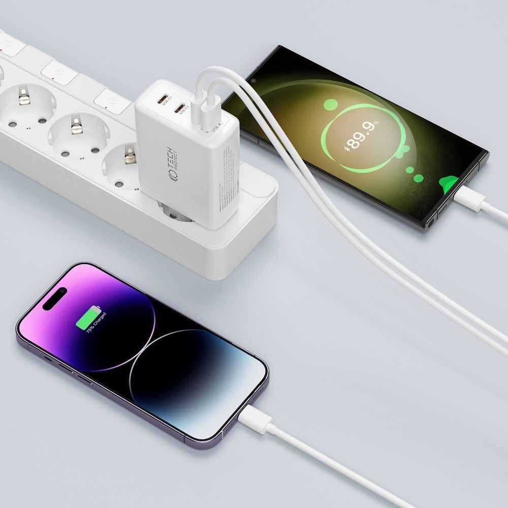 Tech-Protect NC100W-GAN chargeur 100W 3x USB-C PD / USB-A QC 3.0 - Blanc