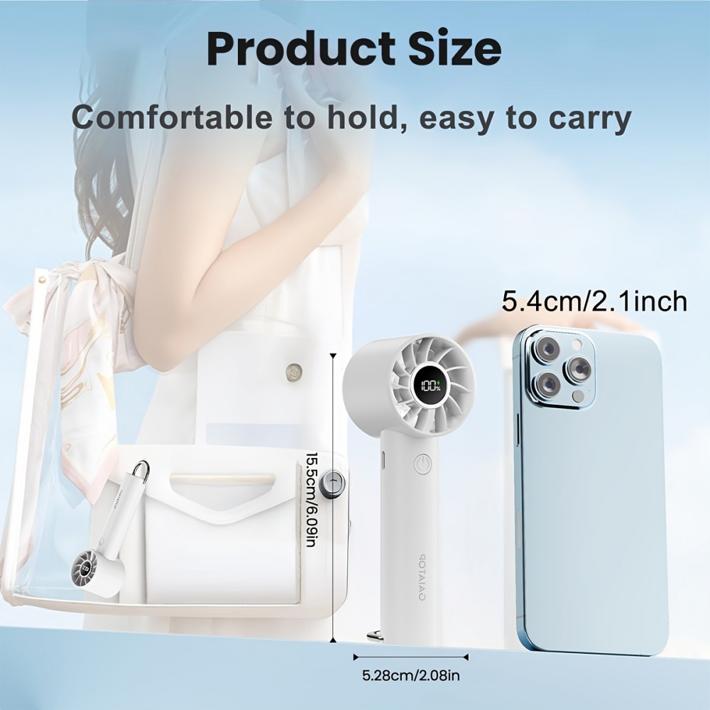 Ventilateur portable Gaiatop HF-01 rechargeable à 3 vitesses avec lampe de poche intégrée (1800mAh, USB-C) - Noir