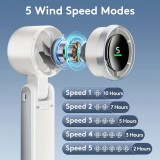 Ventilateur portable pliable rechargeable USB ultra-silencieux 5 vitesses 3600mAh autonomie 10h - Blanc